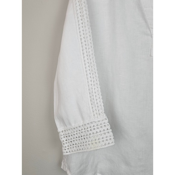 Rafaella Women's Tunic 100% Linen V neck 3/4 Crochet Sleeve Boho top Sz SP - Picture 4 of 7